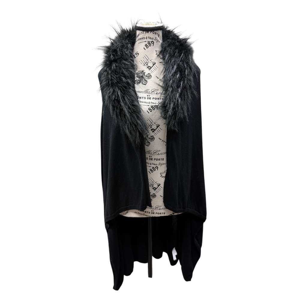 Boston Proper Black Faux Fur Trim Tuxedo Long Sleeve Cardigan Medium